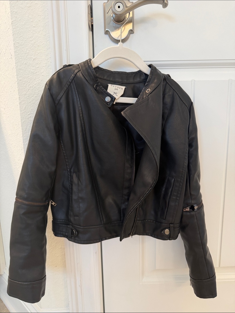 Hayden Black Faux Leather Kids Moto Jacket with Zip Details